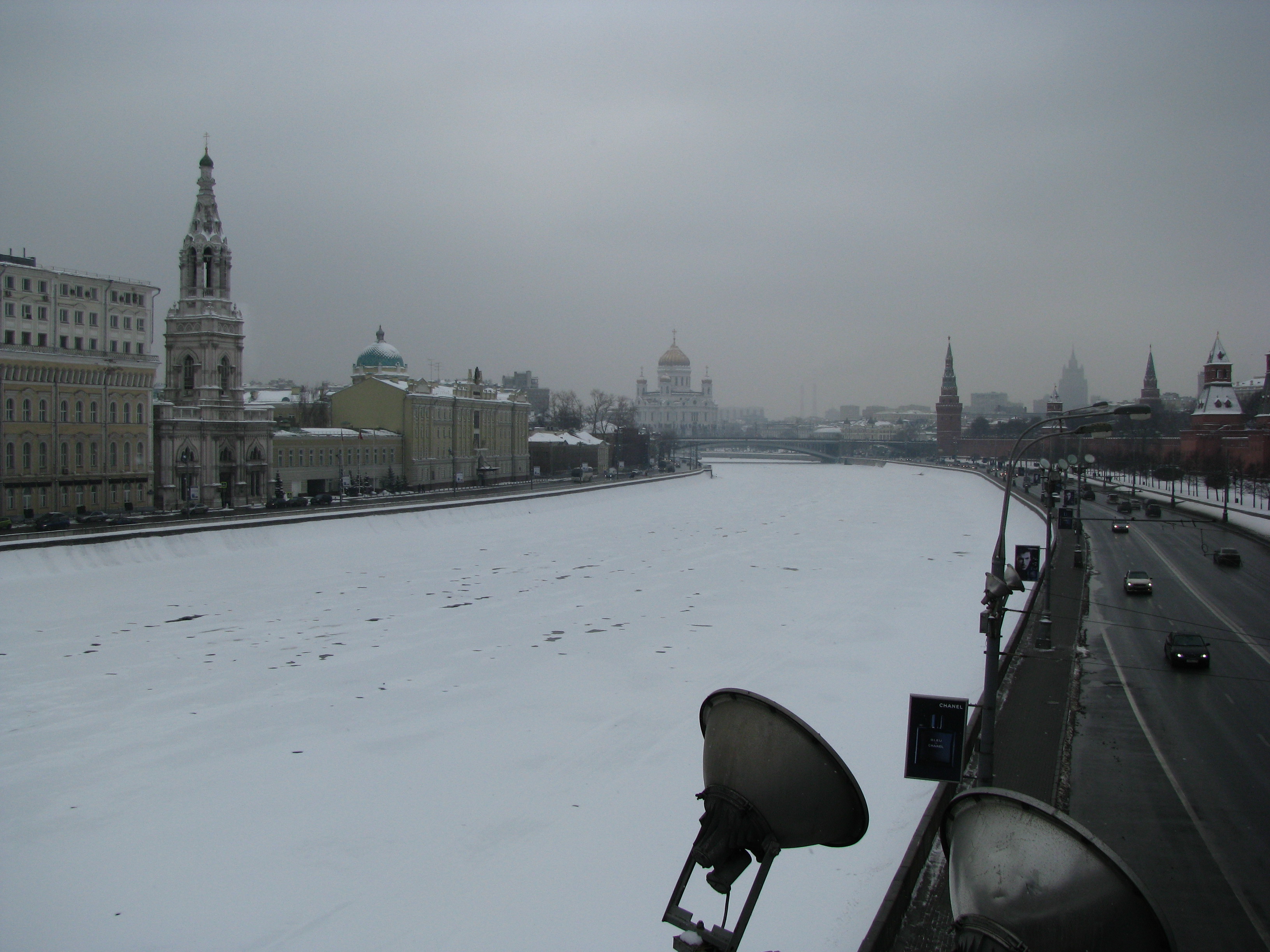 moscow River frozen and snowed over